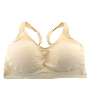 Truekind Women's XL Seamless Sports Bra Racerback Padded Support Beige